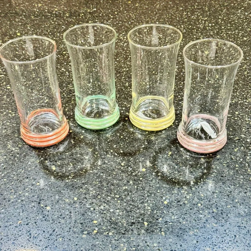Vintage Homer Laughlin Fiesta Ware multi-color stripe tumbler drinking glasses